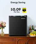 Compact One Point One Cubic Foot Upright Mini Freezer With Reversible Door And Adjustable Feet Hella Efficient Black cold storage on wooden cabinet.