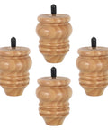4 Pack 8cm Rubberwood Turned Gourd Shaped Furniture Legs Replacement For Tables And Dressers, Unfinished Wood Finish