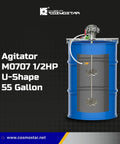 Half Horsepower 55 Gallon Pneumatic Paint Drum Mixer With Adjustable Bracket Mount, shown in blue drum for mixing.