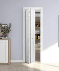 24 In By 80 In Bi Fold Door With 6 Panel Primed Hollow Core Interior Doors And Hardware Kit installed in a modern room.