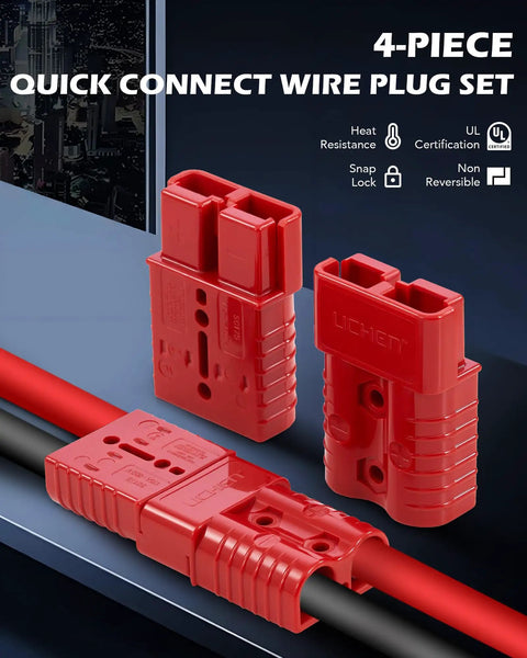 Beefed Up 2 Gauge Wire Harness Connectors 175 Amp Quick Connect Set 4 Pack in weatherproof red, shown with locking mechanism