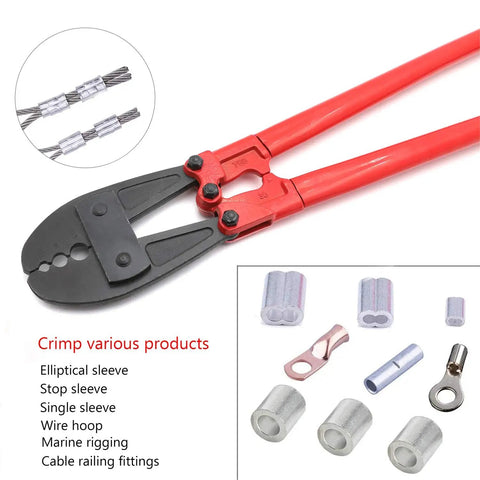 30 Inch Hand Swager Swaging Crimping Tool For Wire Rope Cable with red handles and assorted sleeves