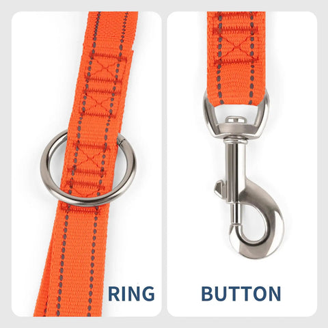 Extended Bungee Chainsaw Strap With Long Snap Lanyard For Arborist Gear, orange tether with two inch ring and snap hook detail.
