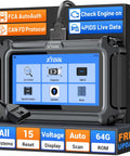 Budget Friendly OBD2 Full System Scanner With Lifetime Updates For DIY Mechanics - front view with display and connected cable.