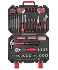 128 Piece General Home Tool Set With Plastic Toolbox Case For DIY Handy Pros And Everyday Menders, Auto Repair Ready, open case view