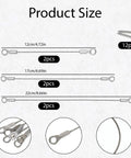 Premium Tough As Nails Stainless Steel Cabinet Door Stops And Hinge Limiters With Six Adjustable Sizes And Twelve Mounting Screws For Kitchen Cupboards and sizes of wire cables shown.