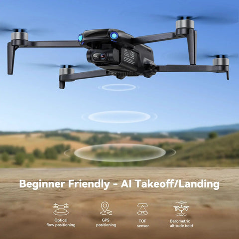 Pocket Size Drone With 4K UHD Camera And 3 Axis Gimbal, 8K Photo, Under 249 Grams FAA Exempt hovering above landscape