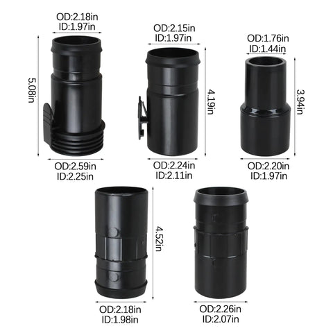 Various adapters for 10ft Heavy Duty 1-7/8 Inch Wet Dry Vacuum Hose And Accessories Kit Compatible With Ridgid And Craftsman Vacs.