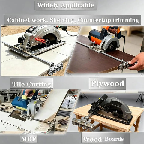 12 Inch Circular Saw Guide With Smooth Roller Rail And Adjustable Rip Fence For Dead Straight Cuts Hassle Free Woodworking and DIY perfection in action.
