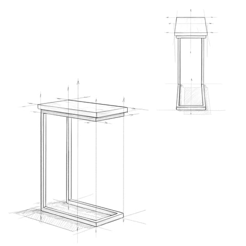 Sketch of C Shaped Metal Side Table With Genuine White Marble Top For Living Room Or Home Office Space Saving End Table That Slides Under Sofa 18 In Wide By 24 In High Sleek And Slick Modern Accent.