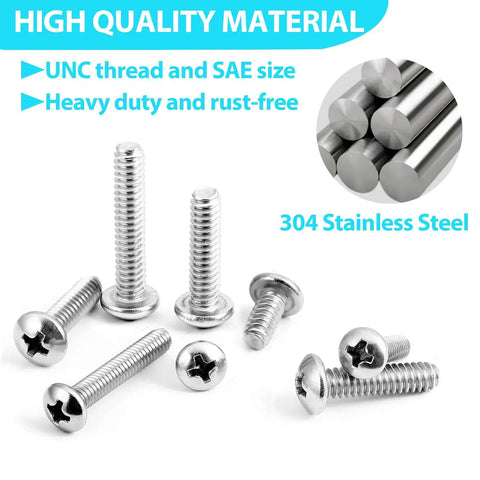 12 24 Phillips Pan Head Machine Screws Hex Nuts Flat Washers Assortment Kit 304 Stainless Steel screws with UNC thread.