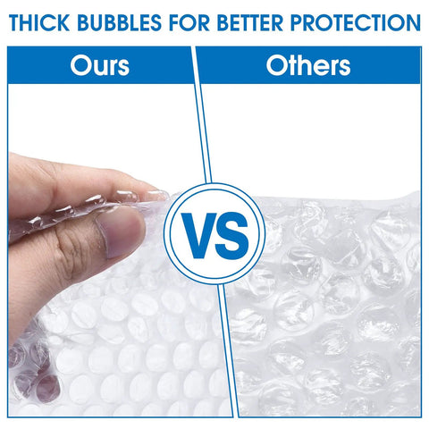 Comparison of thick bubble wrap section from Bubble Cushioning Wrap Roll 12 Inch Wide, 72 Feet Total with standard wrap