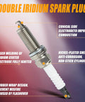 Double iridium spark plug with labeled features for Ignition Coil Pack UF549 And Iridium Spark Plug 9029 Set Of 4 For Nissan engines.