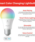 Product packaging of Color Changing Smart Light Bulb With Auto Pairing To Alexa Devices, No Hub Needed, Bluetooth Mesh Lighting.