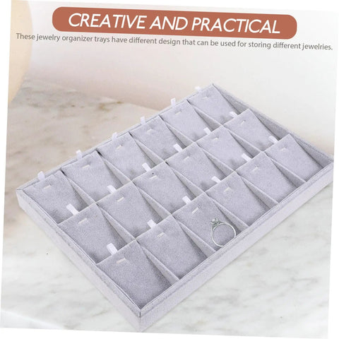 Lowkey Perfect Multi Grid Jewelry Tray For Rings And Necklaces With Smart Dividers, gray organizer with compartments for jewelry storage.
