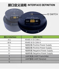 Dual-encoder planetary gearboxes, two round blue units with RS485 interface pinout
