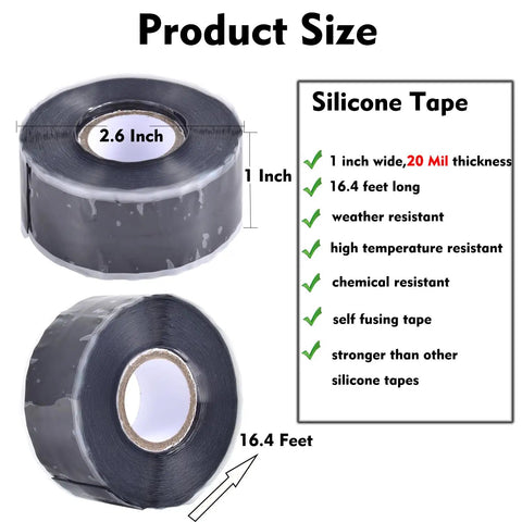 Self Fusing Silicone Tape 1 Inch Wide By 16.5 Feet Long, Heavy Duty Leak Proof Waterproof Hose Pipe Repair Tape product dimensions