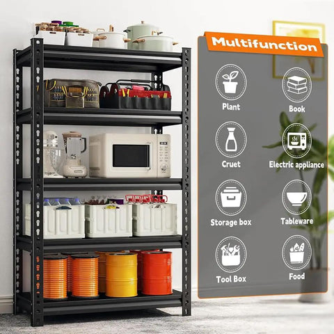 Heavy Duty Tough As Nails Garage Shelving Adjustable Metal Storage Rack Kick Ass Utility Shelf Rock Solid Multi Purpose Organizer For Kitchen Pantry Closet Rust Proof Design Black