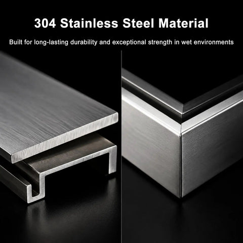 Close-up of 304 stainless steel sections showcasing the material quality for Heavy Duty Stainless Steel Linear Shower Drain With Hidden Wall Design For Sleek Bathroom Setup Hella Smooth Water Flow Dead Simple Install And Channel Vibe You Will Love.