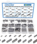 MroMax 150-piece carbon steel round-ended feather key stock set, assorted sizes 8–30 mm