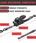 Beefy Self Retracting Ratchet Straps 2 Inch By 13 Feet 1500 Lb Break Strength Heavy Duty Tie Downs shown with dimensions
