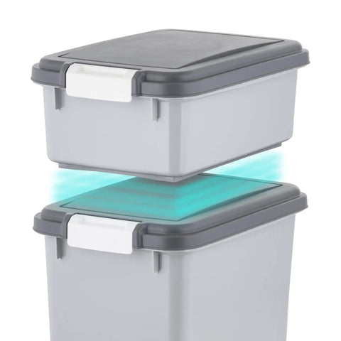Pet Food Storage Canisters Set With Wheels, Airtight Kibble Containers For Dogs And Cats, 30 Lb And 11 Lb Combo, Stackable Gray Bins
