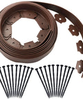 20 Ft Landscape Edging Kit With Brown 2-Inch Tall Border, 20 Easy-Install Plastic Stakes And 8-Inch Spiral Anchoring Spikes