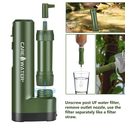 Electric Water Filter Replacement Set With 2 Pre-Filters And 1 Post-Filter For MINI-Electric-Straw-01 shown with detachable parts