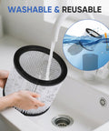 Replacement Cartridge Filter For 5 Gallon And Larger Wet Dry Vacuums being washed in a sink, showing washable and reusable feature.