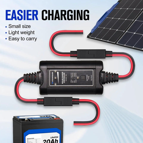 10A MPPT Solar Charge Controller 12V 24V Portable Intelligent Regulator With LED Indicator for batteries, cables visible