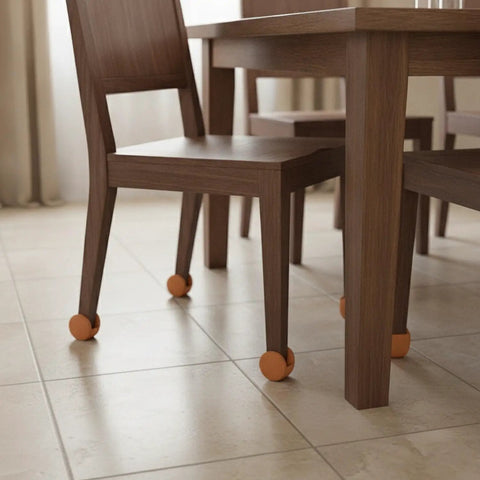 Brown chair with Round Furniture Sliders Three Point Five Four Inch PEVA Pads for Hardwood Tile And Laminate Floors Heavy Duty Easy Glide Movers