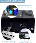 12 Port Gigabit Unmanaged Ethernet Switch For Industrial Use with varistor protection, ESD ground terminal, and DIN rail mount