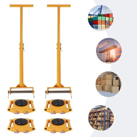 Kick Those Heavy Lathes Into Gear With These 13200 Lbs Heavy Duty Machinery Skates Dollies featuring yellow handles and 360-degree wheels.