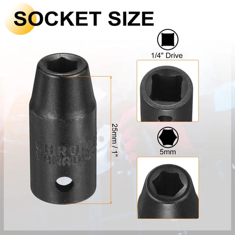 Cranking A 5mm Shallow Impact Socket With 1/4 Inch Drive And 2 Inch Adapter For Tough Hex Bolts Made From Durable Cr-v Steel Perfect For Real Garage Work, 25mm