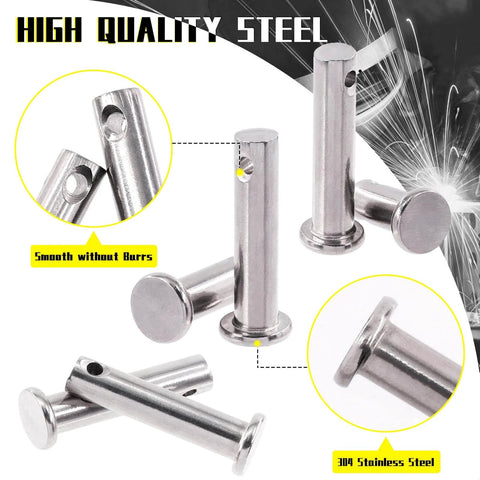 122 Piece Clevis Pin And Cotter Pin Kit All In One With 15 Sizes In 304 Stainless Steel, close-up of clevis pins with holes