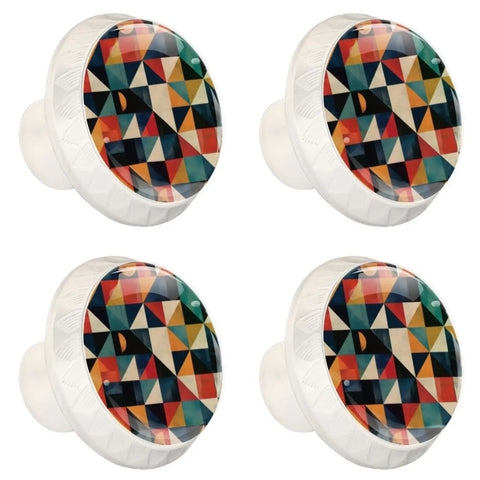 4 Pack Modern Geometric Drawer Knobs With White Base And Crystal Glass Finish 35mm Diameter, Durable ABS Cabinet