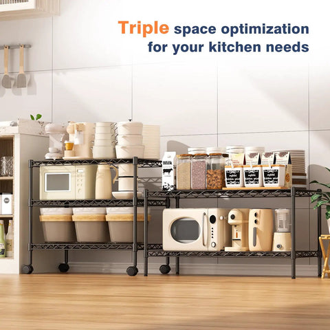 Two Tier Wire Shelving Unit, Adjustable Heavy Duty Metal Storage Rack With Smooth Rolling Caster Wheels, Black Garage Organizer Built Tough For Tools Kitchen Gear Or Books, No Sweat Setup That Stacks High Without Fuss.