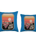 Two sizes of Glider Pilot Throw Pillow For Sailplane Fans And Soaring Junkies Cozy Cushion with "Just Glide" design.