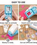 Rectangular Stamp Puncher Kit 0.8 Inch with lever action shown in steps for easy use on scrapbooking and card making projects.