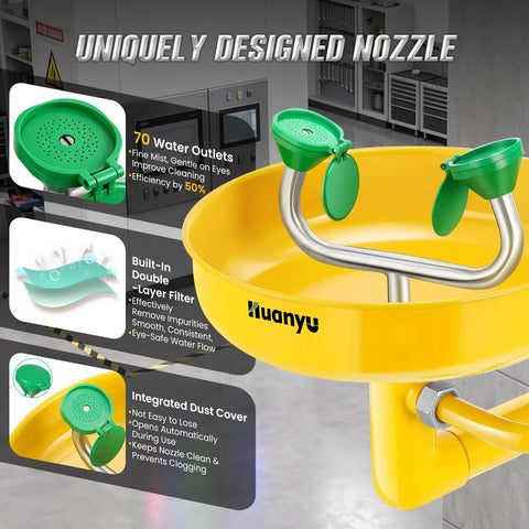 Heavy Duty 304 Stainless Steel Emergency Shower And Eyewash Station Kit with wide basin and uniquely designed nozzles.