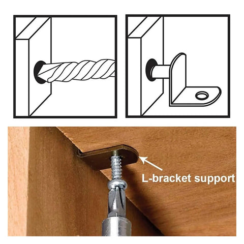 Bronze Brass Plated Steel L Shelf Support Pegs 6mm L Shaped Cabinet Bracket Style installation diagram