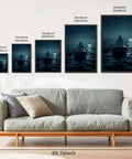 Framed Ghost Rowing Boat Night Ocean Canvas Print Vintage Gothic Wall Art Dope Home Decor for Living Room and Bedroom Black Frame 16x20 Inches Elegant Painting Poster displayed above a couch