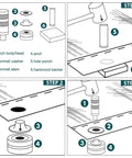 Illustration of Solid Brass Grommet Kit NH1003K step-by-step process with tools and components for leather and fabric crafting projects.