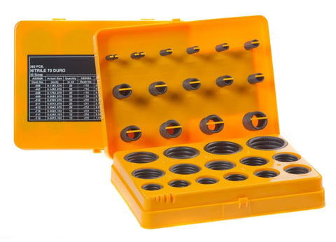 Nitrile Buna N O Ring Kit With 90A Durometer 382 Pieces In 30 Sizes AS568 Imperial In Sturdy Plastic Case With Size Label