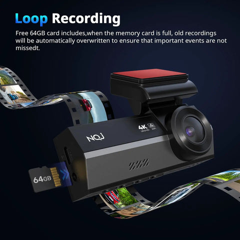 Dual Dash Cam Front And Rear For Cars 4K Plus 2K Video With 64GB Card Included and loop recording feature
