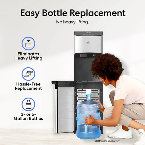 Person replacing bottle in Water Dispenser For 5 Gallon Bottle With Nugget Ice Maker Hot And Cold Water UV Self Cleaning LED Touch