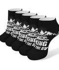 5 Pairs Ankle Socks For Running, Gym And RV Camping - Black socks with RV and mountain design, quick-dry moisture-wicking material.