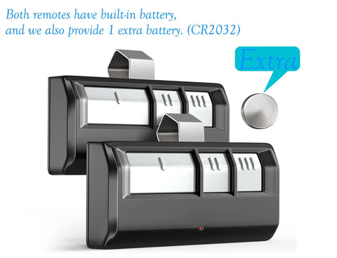 Two Pack Universal Garage Door Opener Remote for Most Major Brands, 120 Foot Range, Rolling Code Security with extra battery