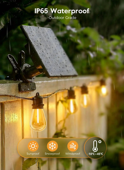 100 Feet Solar String Lights Outdoor Waterproof With Remote Timable Type C Port 31 Plus 2 LED S14 Shatterproof Bulbs
