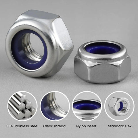 206 Piece Metric Lock Nuts And Hex Nuts Assortment Kit Nylon Insert Nylock 304 Stainless Steel M3 To M10 For Quick Fixes